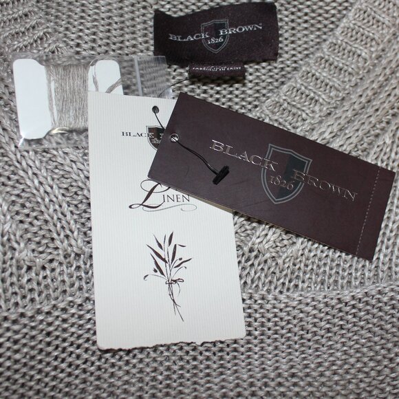 NWT Black 1826 Brown v neck 100% linen silver  gray cozy sweater men size XL - Picture 6 of 8